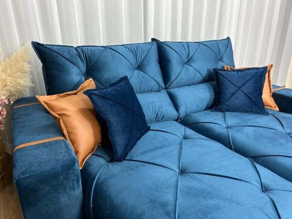 Sofá Retrátil e Reclinável Gran Bello 2.30m - Azul Veludo - Imagem 2