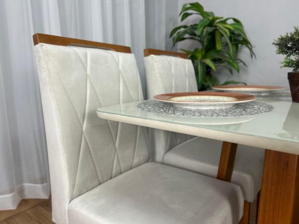 Mesa de Jantar Bali 1.20x0.80 Com 4 Cadeiras Isa - Cinamomo/Off White/Bege Veludo - Imagem 5