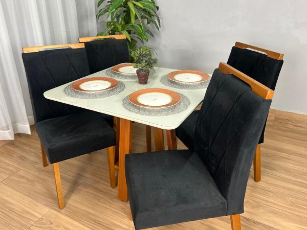 Mesa de Jantar Bali 90x90 Com 4 Cadeiras Isa - Cinamomo/Off White/Preta - Imagem 3
