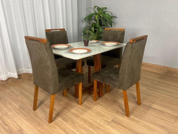 Mesa de Jantar Bali 1.20x0.80 Com 4 Cadeiras Isa - Cinamomo/Off White/Marrom Veludo - Imagem 3