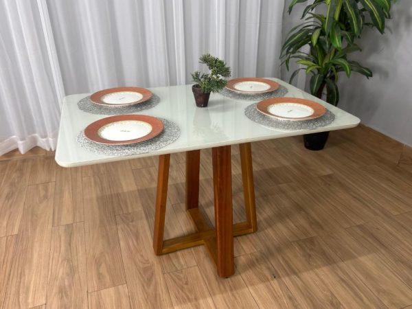 Mesa de Jantar Bali 90x90 Com 4 Cadeiras Isa - Cinamomo/Off White/Preta - Imagem 5