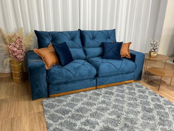 Sofá Retrátil e Reclinável Gran Bello 2.30m - Azul Veludo - Imagem 3
