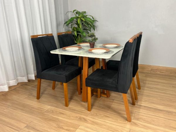 Mesa de Jantar Bali 90x90 Com 4 Cadeiras Isa - Cinamomo/Off White/Preta - Imagem 4