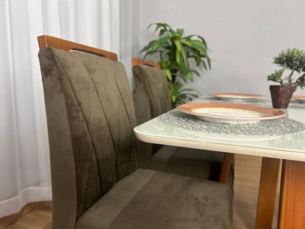 Mesa de Jantar Bali 1.20x0.80 Com 4 Cadeiras Isa - Cinamomo/Off White/Marrom Veludo - Imagem 8