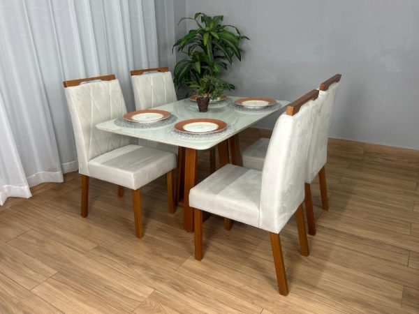 Alternative view of Mesa de Jantar Bali 1.20x0.80 Com 4 Cadeiras Isa - Cinamomo/Off White/Bege Veludo
