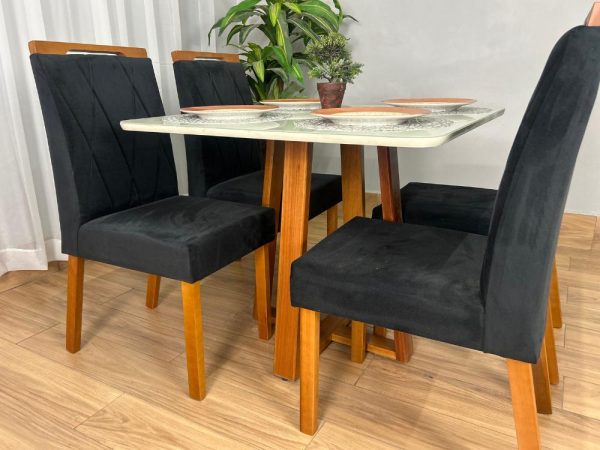 Mesa de Jantar Bali 90x90 Com 4 Cadeiras Isa - Cinamomo/Off White/Preta - Imagem 2