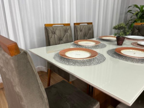 Mesa de Jantar Helo 1.60×0.90 Com 6 Cadeiras Jasmim - Freijó/Off White/Marrom Veludo - Imagem 5