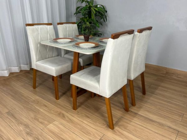Alternative view of Mesa de Jantar Bali 90x90 Com 4 Cadeiras Isa - Cinamomo/Off White/Bege Veludo