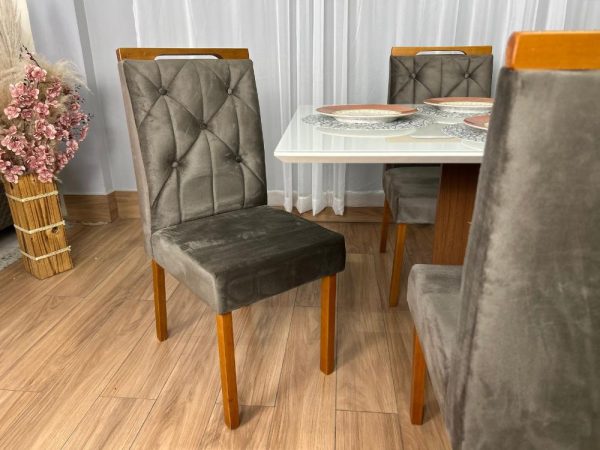 Mesa de Jantar Helo 1.60×0.90 Com 6 Cadeiras Jasmim - Freijó/Off White/Marrom Veludo - Imagem 4