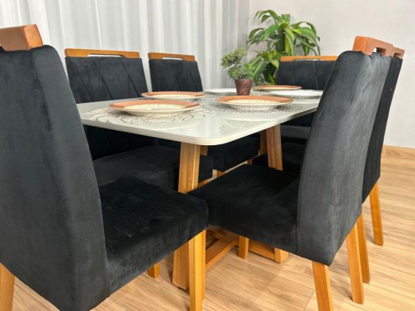 Mesa de Jantar Bali 1.60×0.80 Com 6 Cadeiras Isa – Cinamomo/Off White/Preto Veludo - Imagem 2