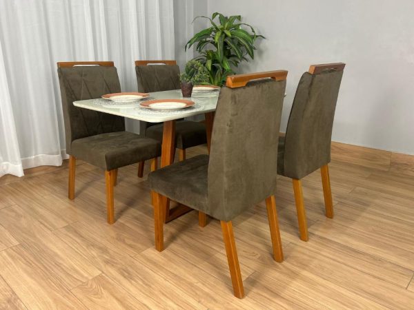 Mesa de Jantar Bali 1.20x0.80 Com 4 Cadeiras Isa - Cinamomo/Off White/Marrom Veludo - Imagem 2