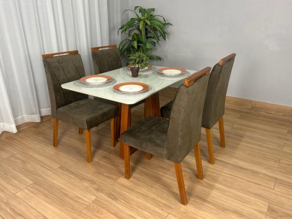 Mesa de Jantar Bali 1.20x0.80 Com 4 Cadeiras Isa - Cinamomo/Off White/Marrom Veludo - Imagem 4