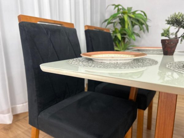 Mesa de Jantar Bali 90x90 Com 4 Cadeiras Isa - Cinamomo/Off White/Preta - Imagem 6
