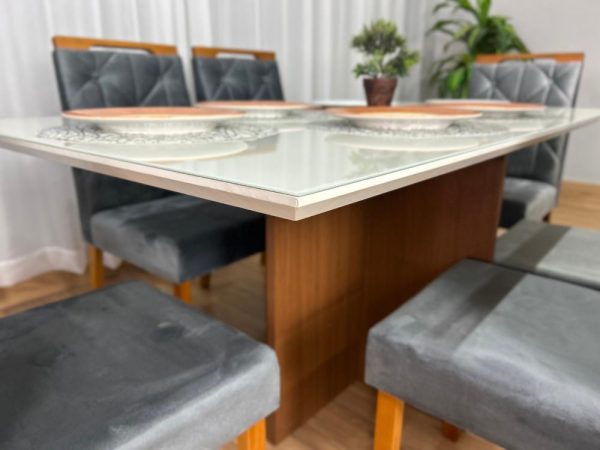 Mesa de Jantar Helo 1.60×0.90 Com 6 Cadeiras Jasmim - Freijó/Off White/Cinza Veludo - Imagem 5