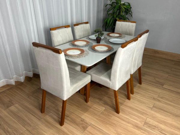 Alternative view of Mesa de Jantar Bali 1.60×0.80 Com 6 Cadeiras Isa – Cinamomo/Off White/Bege Veludo