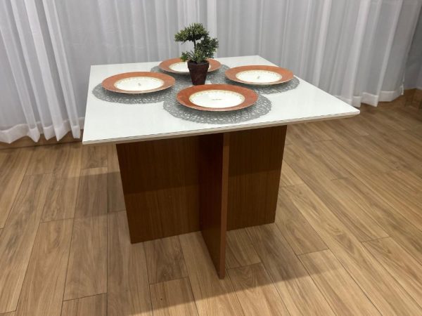 Mesa de Jantar Helo 0.90x0.90 Com 4 Cadeiras Jasmim - Freijó/Off White/Bege Veludo - Imagem 5