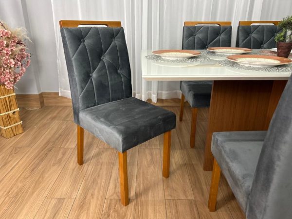 Mesa de Jantar Helo 1.60×0.90 Com 6 Cadeiras Jasmim - Freijó/Off White/Cinza Veludo - Imagem 8