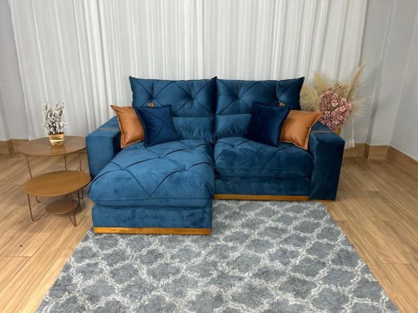 Sofá Retrátil e Reclinável Gran Bello 2.30m - Azul Veludo - Imagem 6