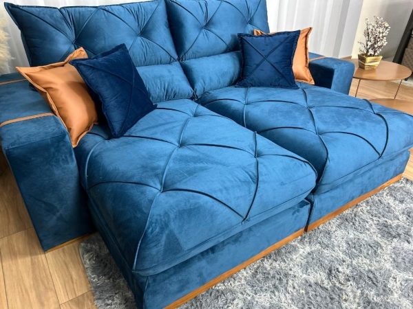 Sofá Retrátil e Reclinável Gran Bello 2.30m - Azul Veludo - Imagem 7
