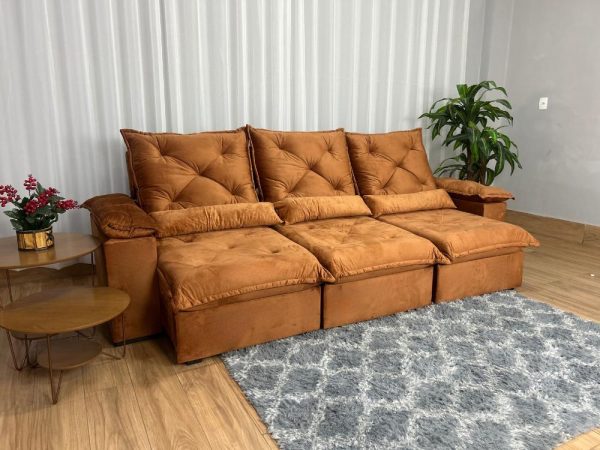 Sofá Retrátil Reclinável Porto Madero 2.70m- Terracota Veludo - Imagem 4