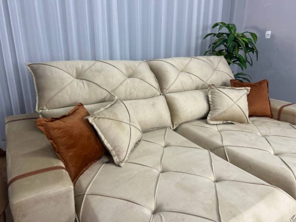 Sofá Retrátil Reclinável Pleno 2.10m - Bege Veludo - Imagem 8