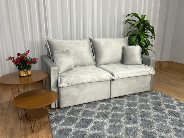 Sofá Cama Retrátil Reclinável Positano 1.80m Mod.80 - Prata Veludo