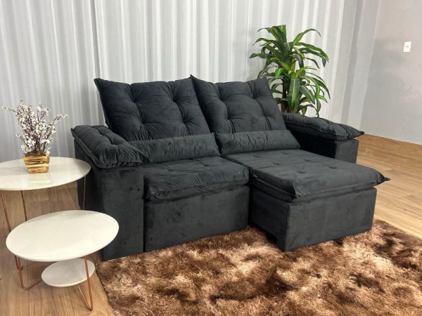 Sofá Retrátil Reclinável Atenas 2.00m - Preto Veludo - Imagem 2
