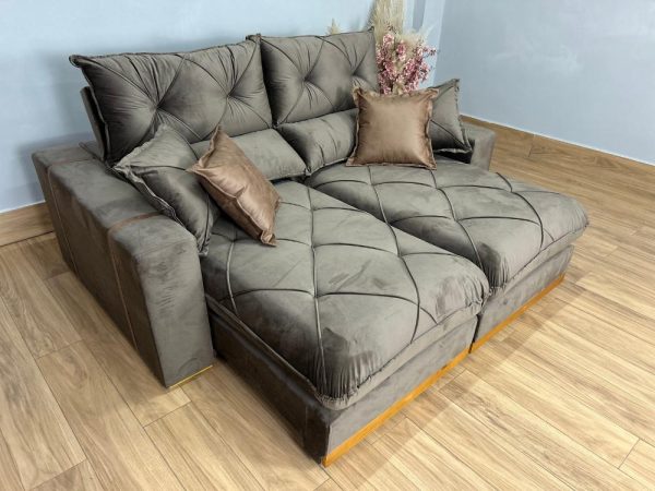 Sofá Retrátil e Reclinável Gran Bello 2.50m - Marrom Veludo - Imagem 4