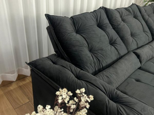 Sofá Retrátil Reclinável Atenas 2.70m - Preto Veludo - Imagem 8