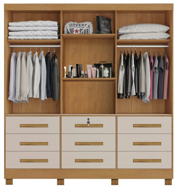 Alternative view of Guarda-Roupa Athenas 3 Portas e 9 Gavetas - Nature/Off White
