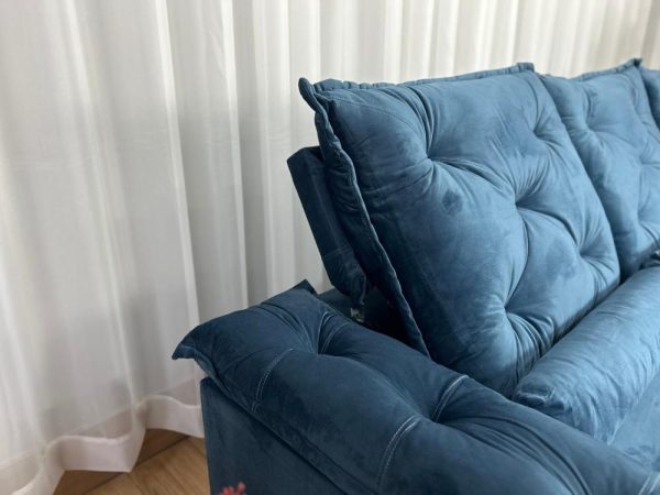 Sofá Retrátil Reclinável Porto Madero 2.70m- Azul Veludo - Imagem 8