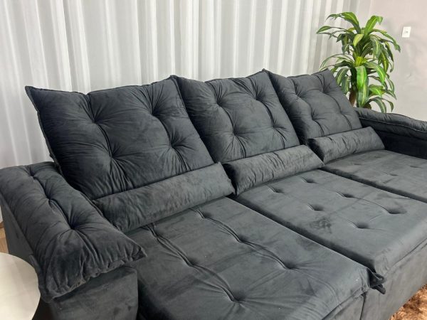 Sofá Retrátil Reclinável Atenas 2.70m - Preto Veludo - Imagem 5