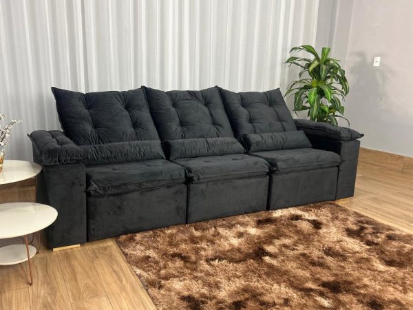 Sofá Retrátil Reclinável Atenas 2.70m - Preto Veludo - Imagem 4