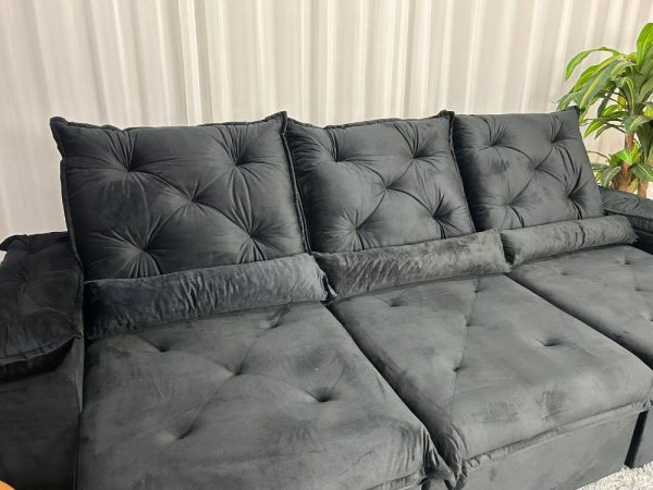Sofá Retrátil Reclinável Porto Madero 2.70m- Preto Veludo - Imagem 5
