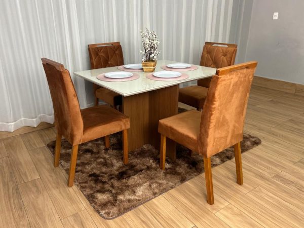 Mesa de Jantar Helo 1.20x0.90 Com 4 Cadeiras Jasmim - Freijó/Off White/Terracota