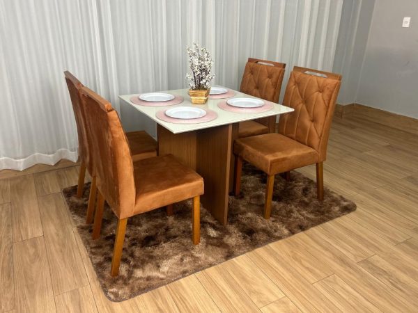 Mesa de Jantar Helo 0.90x0.90 Com 4 Cadeiras Jasmim - Freijó/Off White/Terracota - Imagem 2
