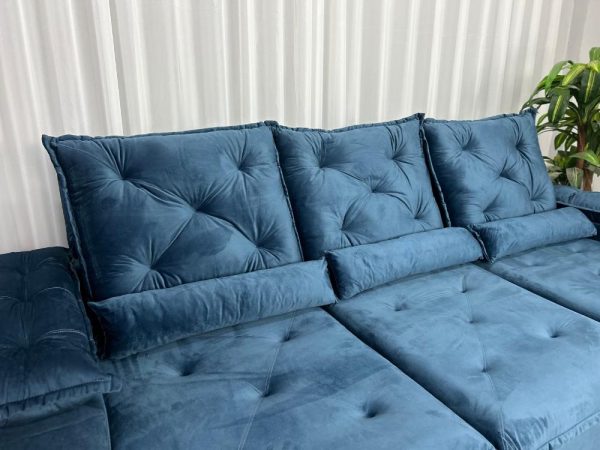 Sofá Retrátil Reclinável Porto Madero 2.70m- Azul Veludo - Imagem 6