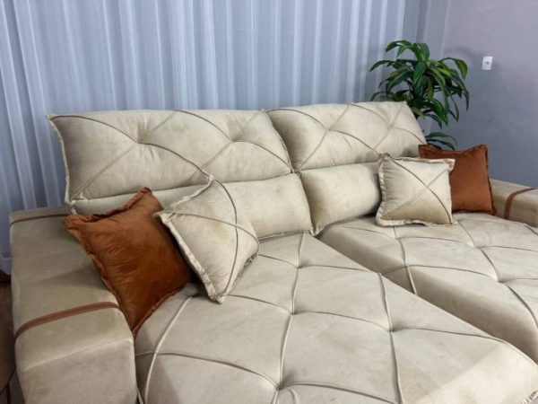 Sofá Retrátil Reclinável Pleno 2.30m - Bege Veludo - Imagem 4