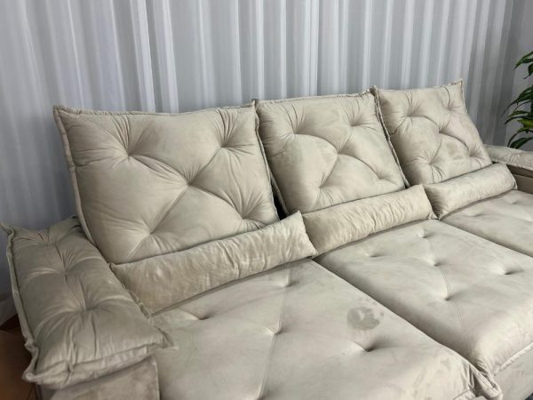 Sofá Retrátil Reclinável Porto Madero 2.70m- Bege Veludo - Imagem 6