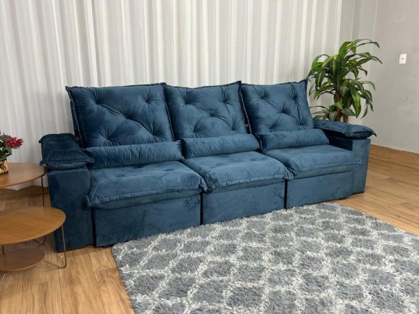 Sofá Retrátil Reclinável Porto Madero 2.70m- Azul Veludo - Imagem 4