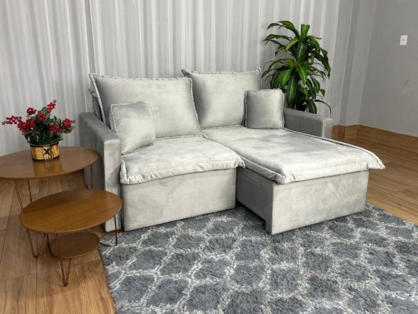 Sofá Cama Retrátil Reclinável Positano 1.80m Mod.80 - Prata Veludo - Imagem 2