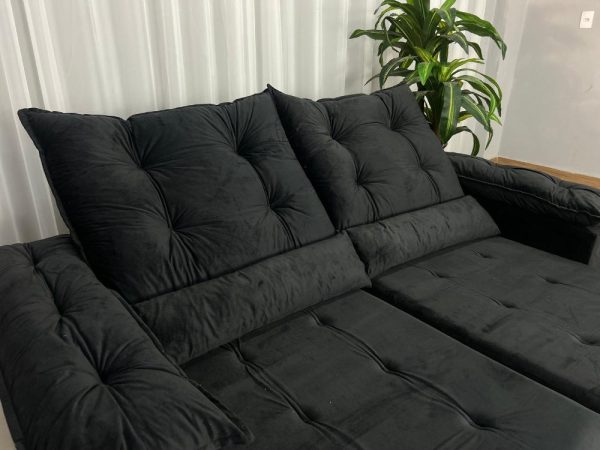 Sofá Retrátil Reclinável Atenas 2.00m - Preto Veludo - Imagem 4