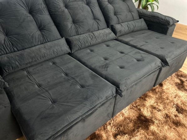 Sofá Retrátil Reclinável Atenas 2.70m - Preto Veludo - Imagem 6