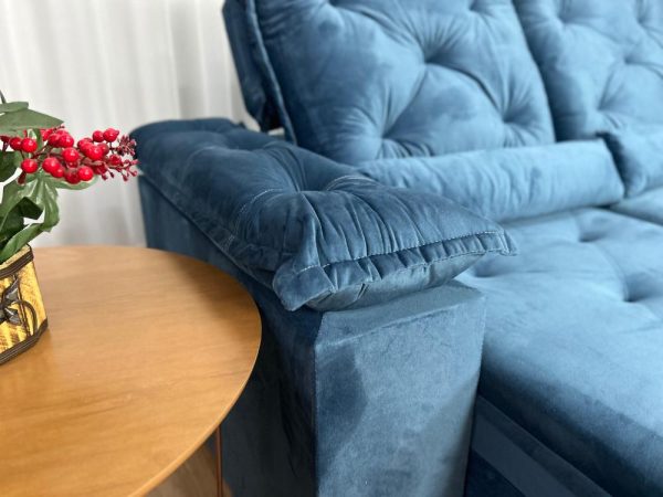 Sofá Retrátil Reclinável Porto Madero 2.70m- Azul Veludo - Imagem 7