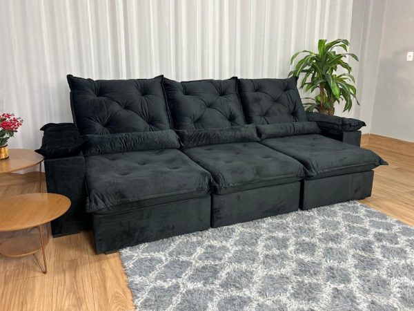 Sofá Retrátil Reclinável Porto Madero 2.70m- Preto Veludo - Imagem 3