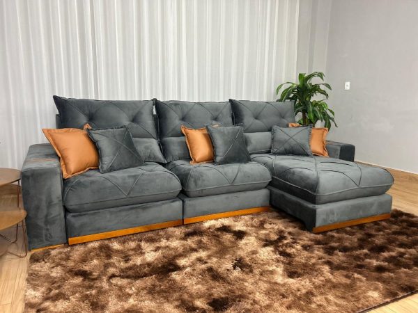 Sofá Retrátil e Reclinável Gran Bello 3,20m - Cinza Veludo - Imagem 2