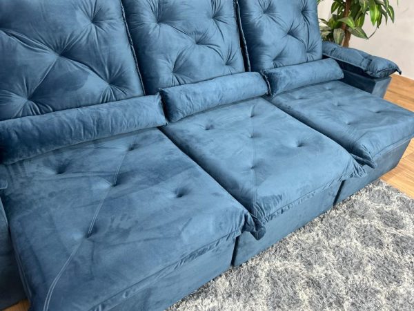 Sofá Retrátil Reclinável Porto Madero 2.70m- Azul Veludo - Imagem 5