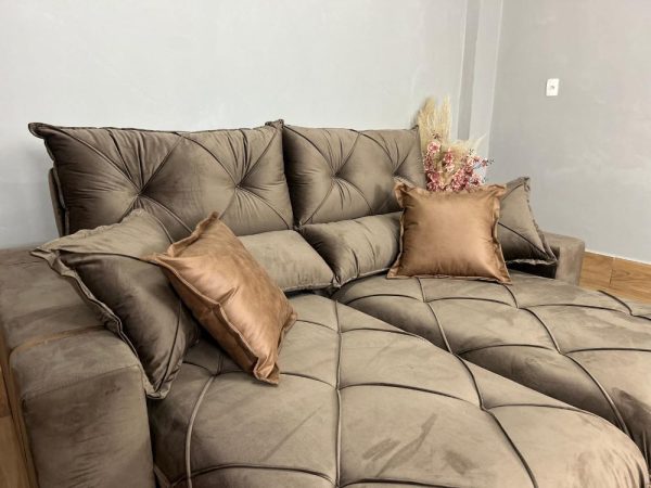 Sofá Retrátil e Reclinável Gran Bello 2.50m - Marrom Veludo - Imagem 8