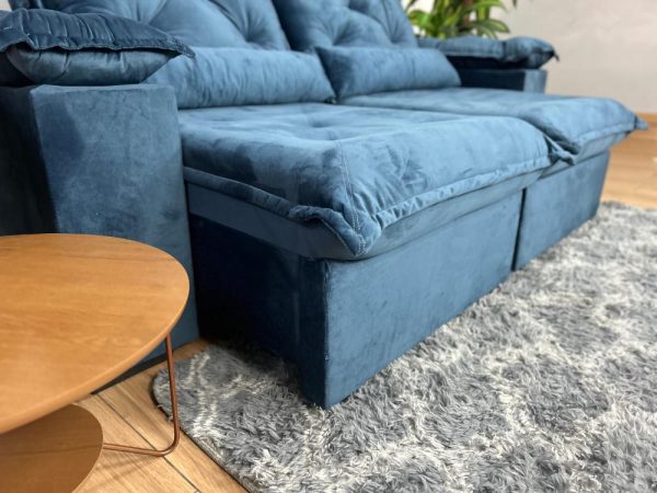 Sofá Retrátil Reclinável Porto Madero 2.00m- Azul Veludo - Imagem 6