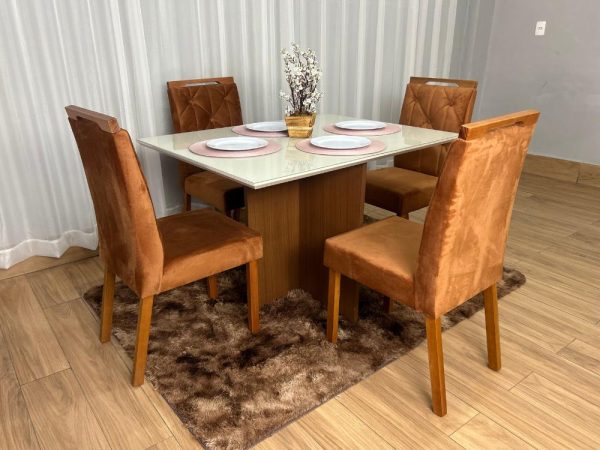 Mesa de Jantar Helo 1.20x0.90 Com 4 Cadeiras Jasmim - Freijó/Off White/Terracota - Imagem 2